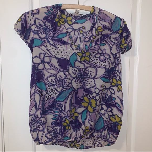 Trinity | Tops | Trinity Floral Purple Blue Green Silk Tunic Blouse ...